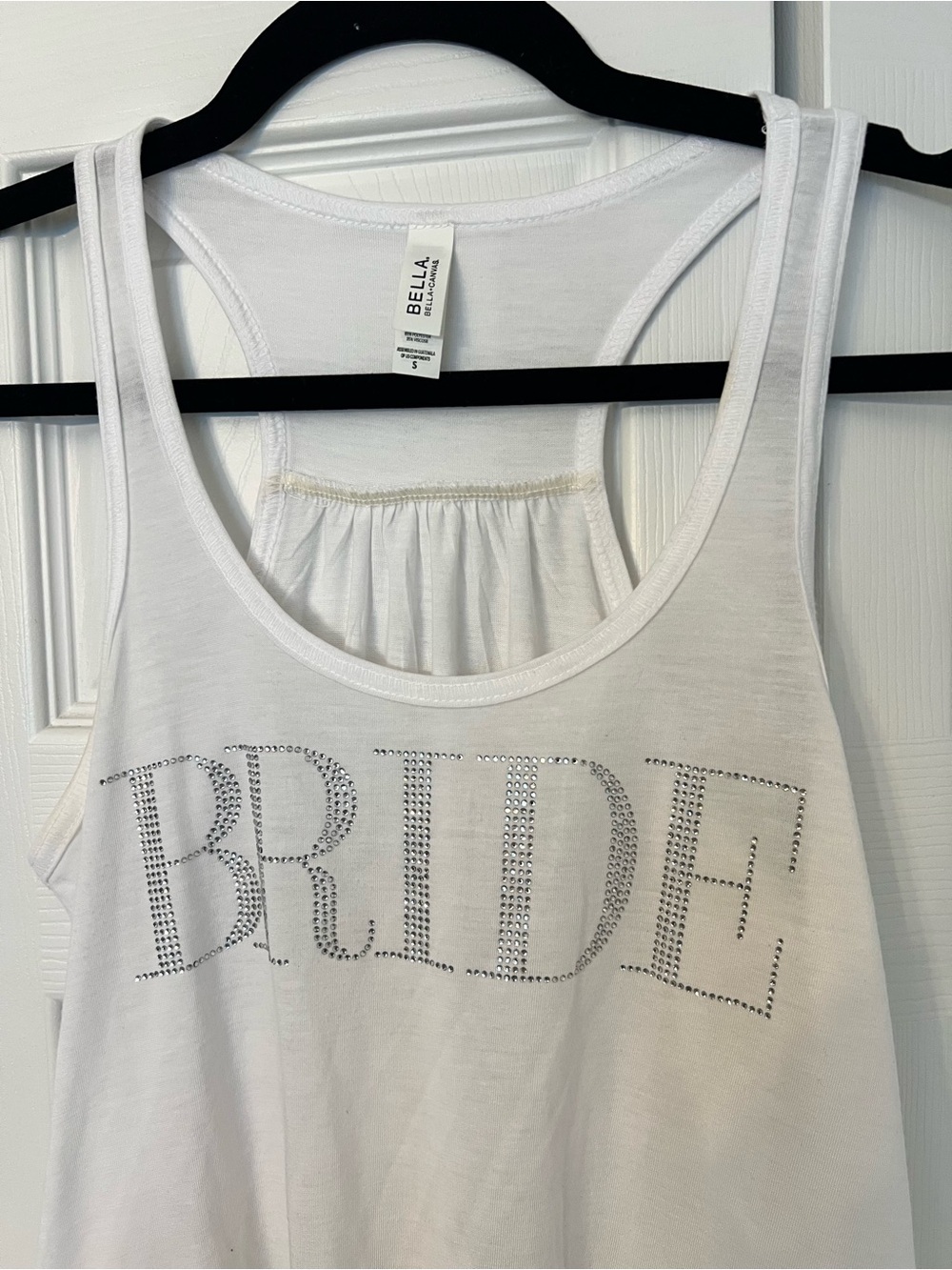 Bella Canvas White 'Bride' Rhinestone Tank Top- Small